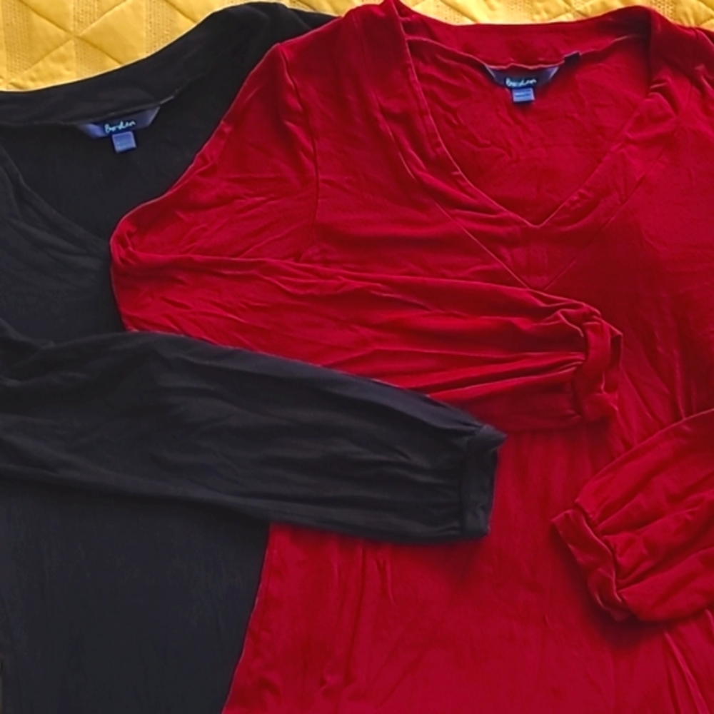 Boden Soft Jersey Black & Red V-neck Tops Balloon Sleeves Shirt Bundle Medium/8